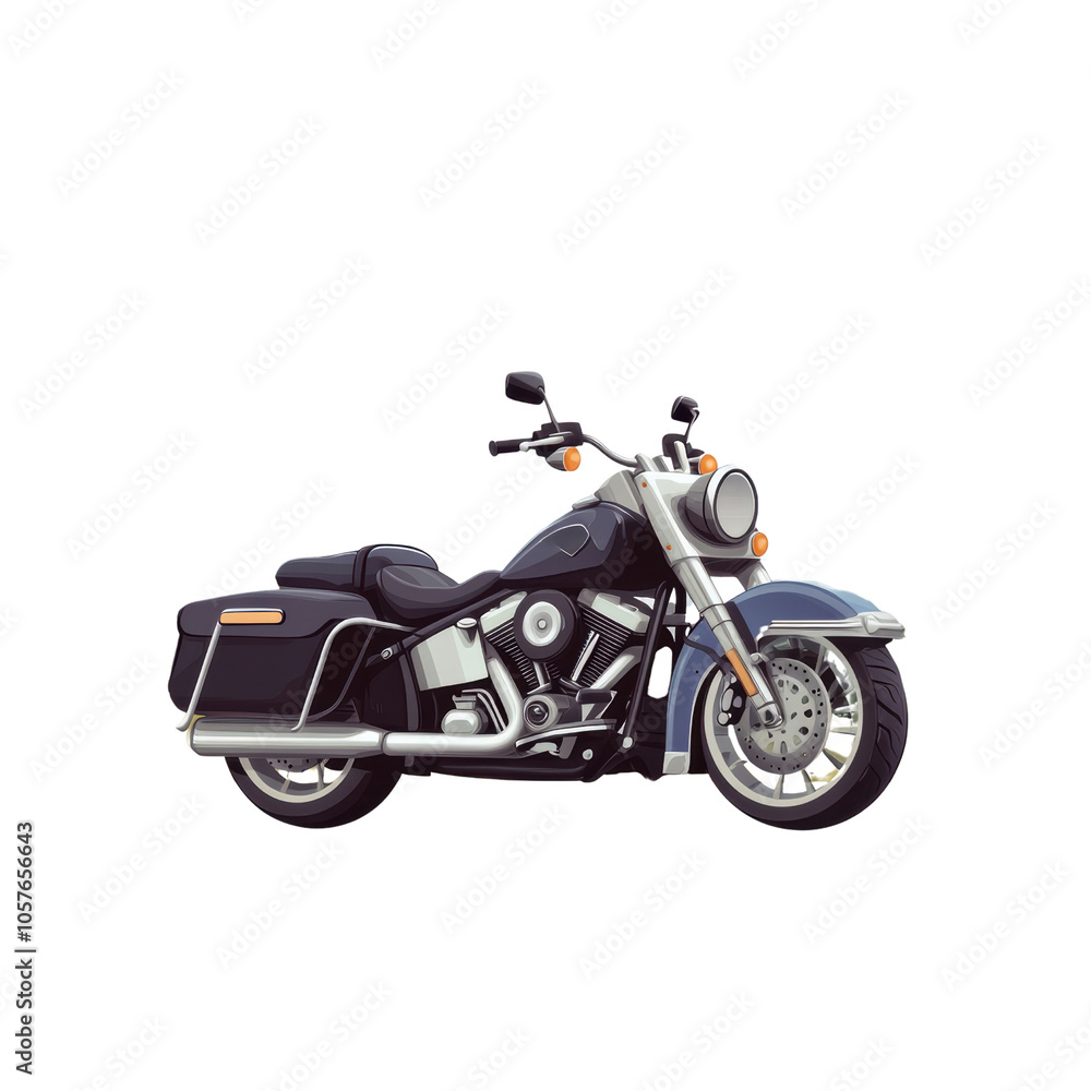 Classic Cruiser Motorcycle: A sleek, powerful cruiser motorcycle with a classic design isolated on transparent background, png, featuring a black leather seat, chrome accents, and a powerful engine. Classic Cruiser Motorcycle: A sleek, powerful cruiser motorcycle with a classic design isolated on transparent background, png, featuring a black leather seat, chrome accents, and a powerful engine.