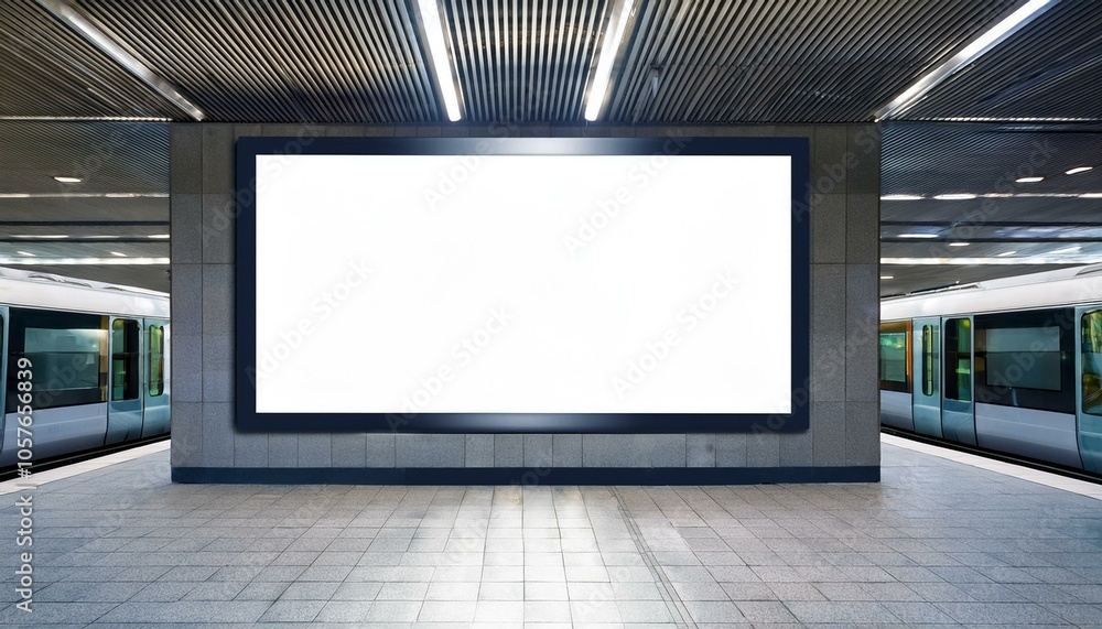 Blank advertising billboard in modern subway station. 3D Rendering Blank advertising billboard in modern subway station. 3D Rendering
