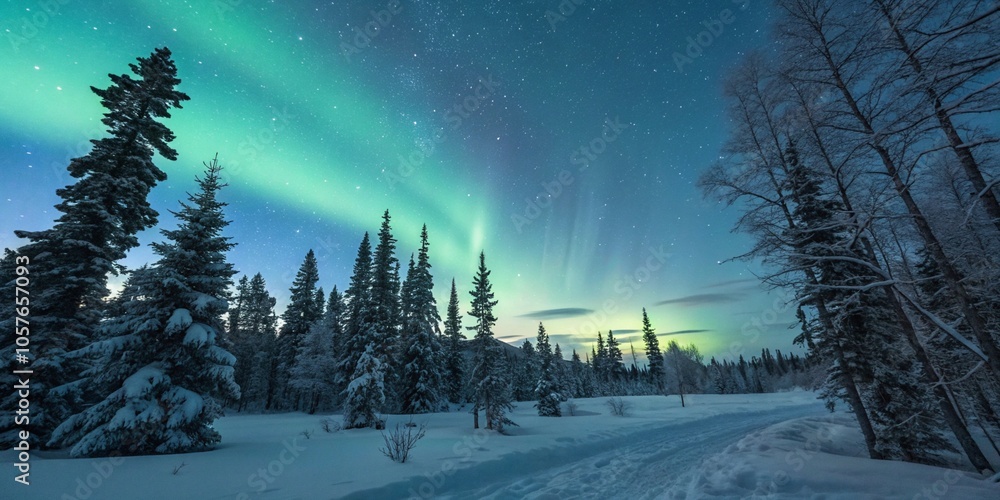 Winter Forest Background with Northern Lights and Snowy Landscape – Perfect for Nature Winter Forest Background with Northern Lights and Snowy Landscape – Perfect for Nature