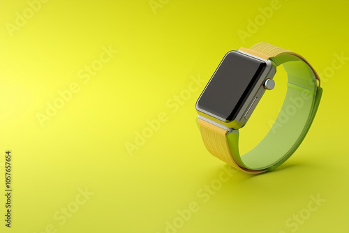 Modern smartwatch with a sleek design isolated on a yellow background