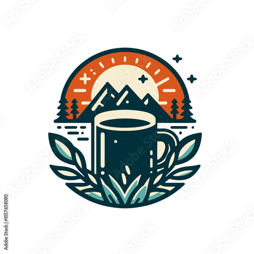 Coffee cup in nature landscape monochrome isolated vector illustration	