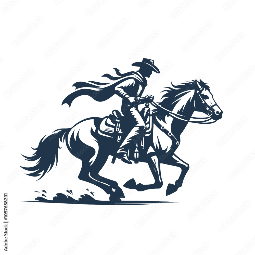 Fototapeta premium Cowboy riding a horse. Isolated vector illustration
