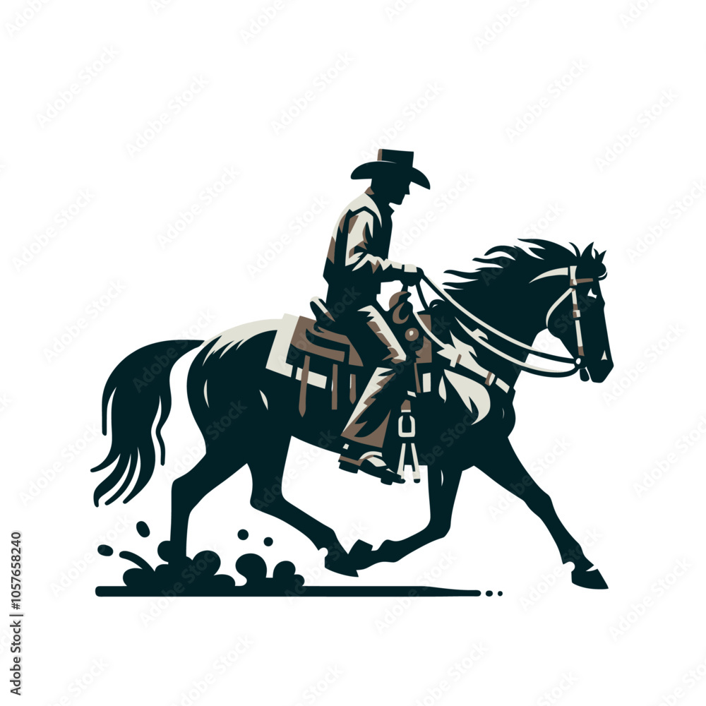 Fototapeta premium Cowboy riding a horse. Isolated vector illustration