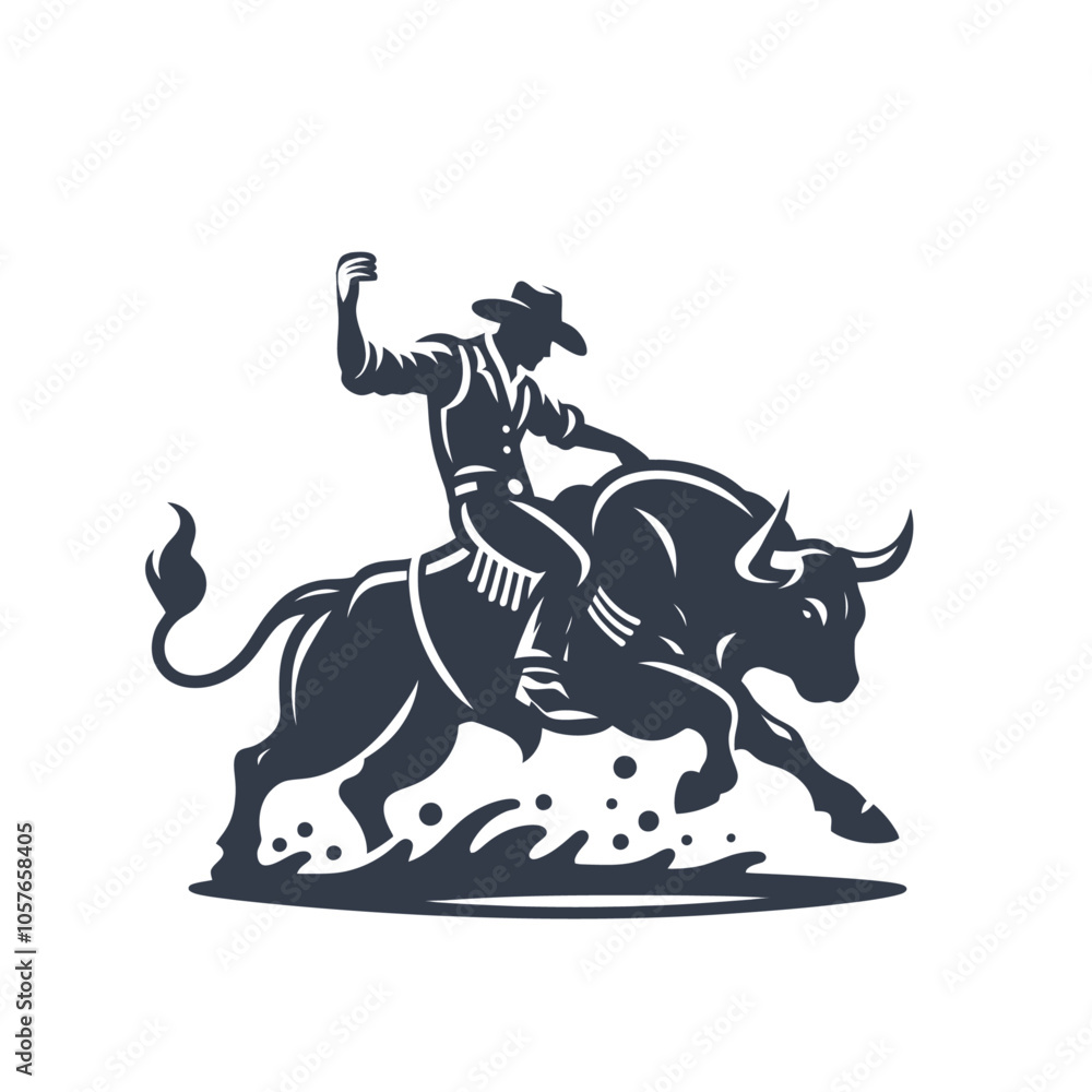 Cowboy riding a bull. Rodeo Isolated vector illustration