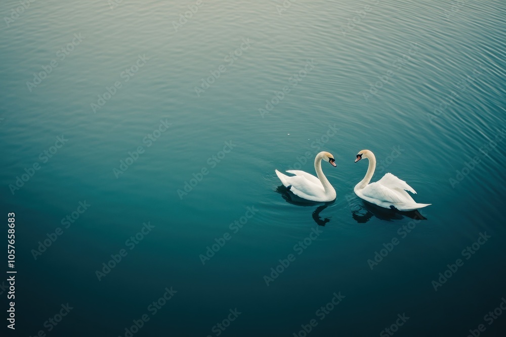 Fototapeta premium Serene Swans Gliding on Reflective Water Surface