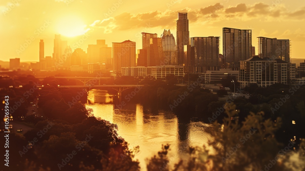 Obraz premium Austin skyline during golden hour with scenic city views