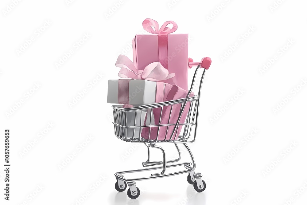 Pink Gifts in Shopping Cart for Festive Occasions Pink Gifts in Shopping Cart for Festive Occasions