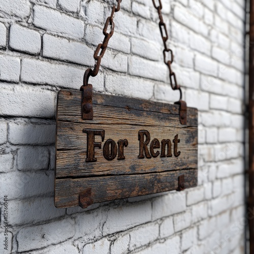 Rustic For Rent Sign on Brick Wall
