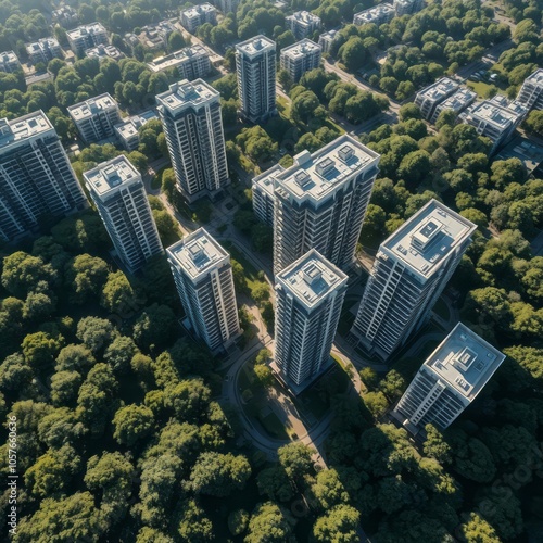 Aerial view sustainability architecture reen trees park in sunlight Condominium   photo