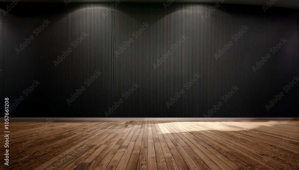 Modern empty interior with wooden floor and dark walls. 3D Rendering Modern empty interior with wooden floor and dark walls. 3D Rendering