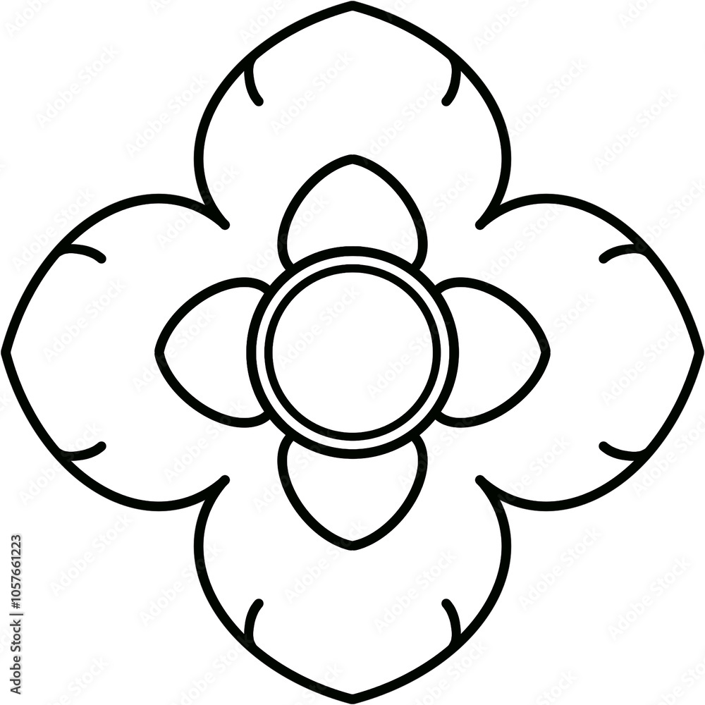 Flower Thai Line Art Style Hand Drawn Illustration