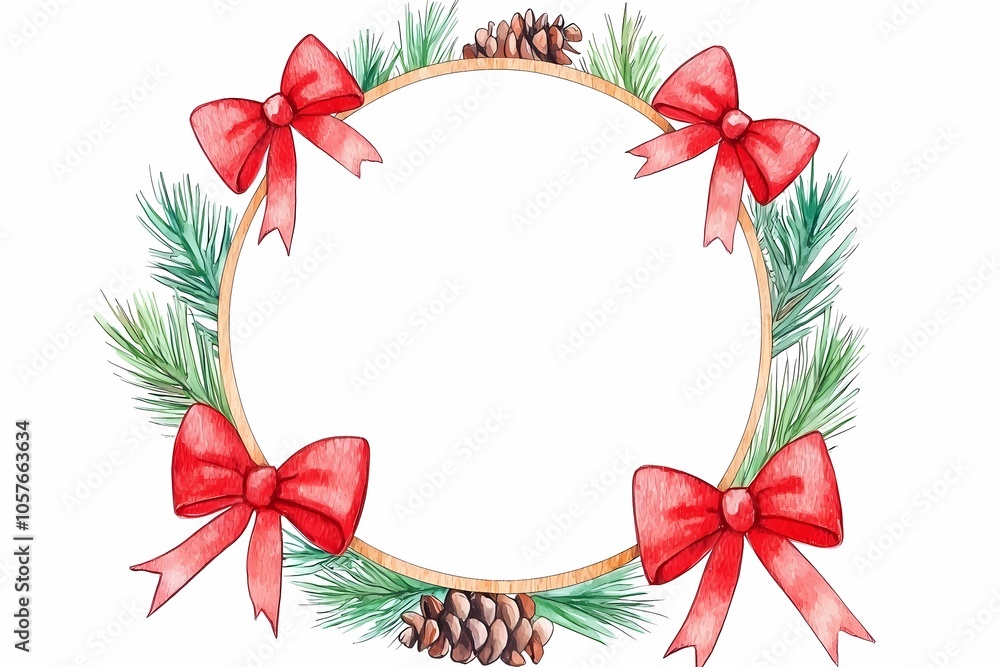 Holiday Wreath with Red Bows and Pinecones Design Holiday Wreath with Red Bows and Pinecones Design