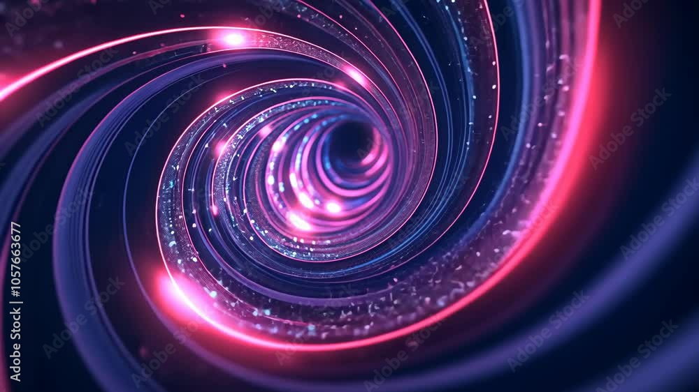 A colorful swirling tunnel of light and glitter, with red, pink, and blue hues A colorful swirling tunnel of light and glitter, with red, pink, and blue hues