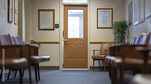 An office, door open, POV from inside the office looking into the waiting room
