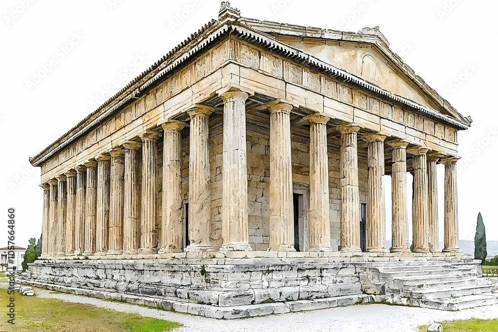 Fototapeta premium Ancient Greek Temple with Stone Columns Isolated