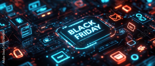 Futuristic black friday digital design on a dark background