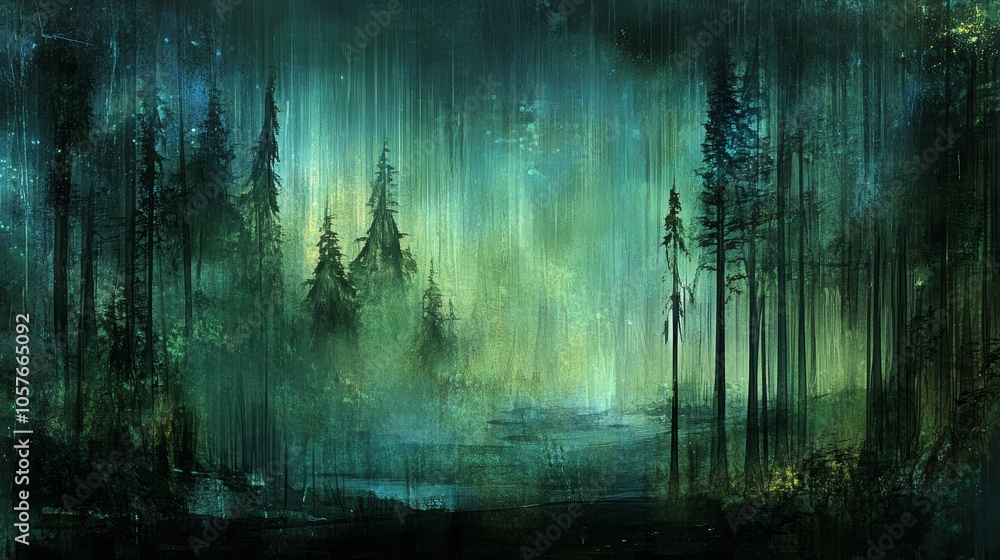 Tranquil forest painting, serene landscape with lush trees and calm lake reflection nature art Tranquil forest painting, serene landscape with lush trees and calm lake reflection nature art