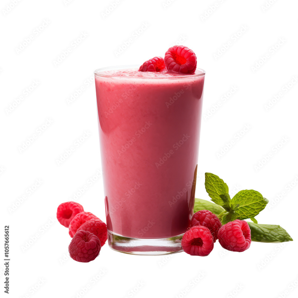 Refreshing Raspberry Smoothie on a White Background Refreshing Raspberry Smoothie on a White Background