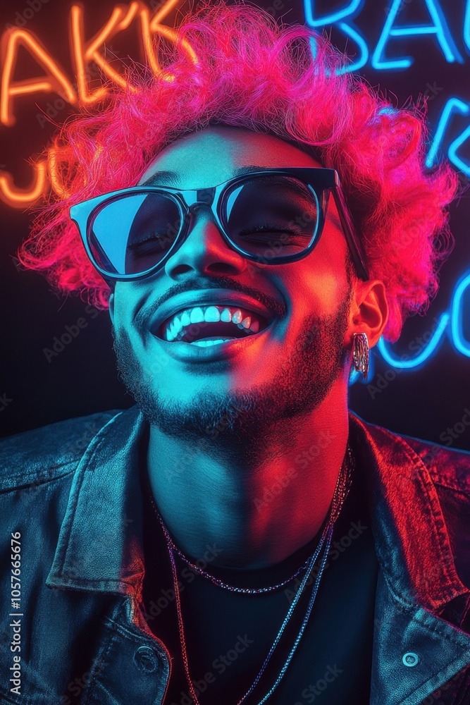 Stylish portrait of a young man with neon lights background Stylish portrait of a young man with neon lights background