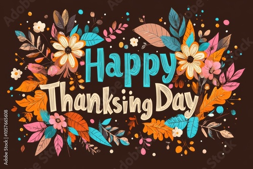 Wallpaper Mural Happy Thanksgiving Day illustration with colorful floral design Torontodigital.ca