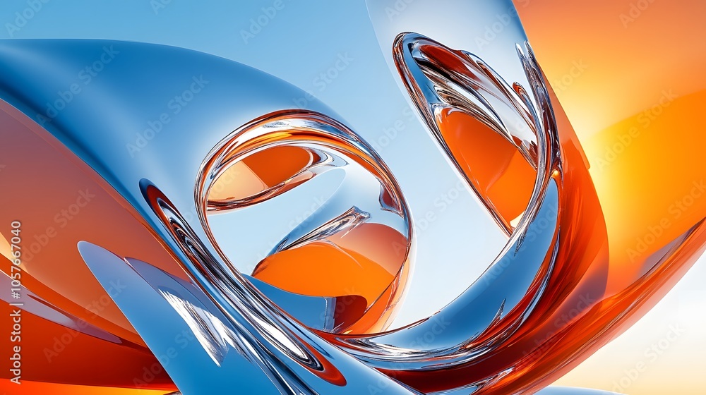 surrealistic scene dominated by a bright orange 3d object with organic ...