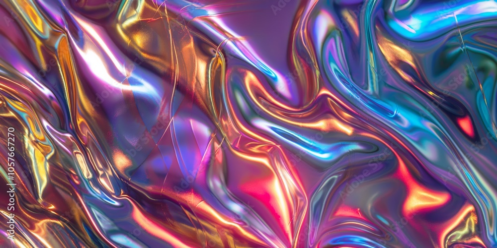 Fototapeta premium A colorful, shiny, and shiny fabric with a purple and gold hue. The fabric is made of plastic and has a shiny, reflective surface