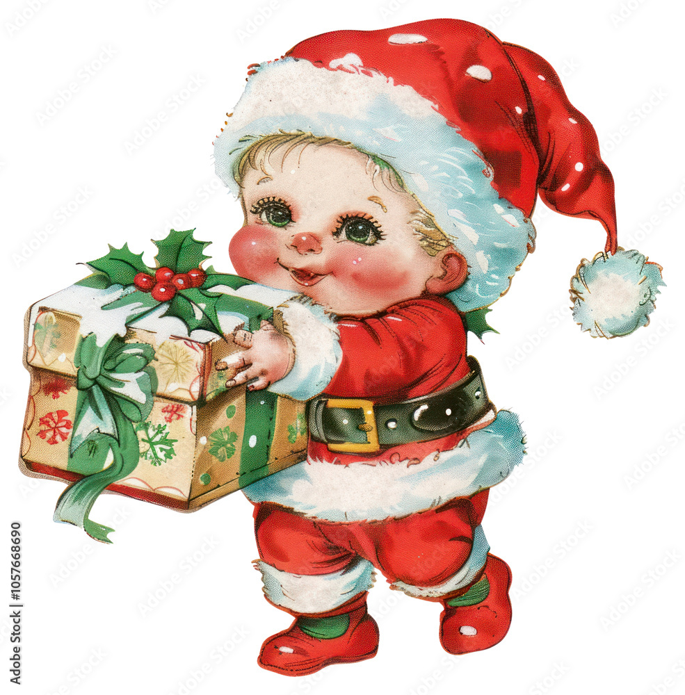 PNG Santa Claus carry a gift box baby character santa. PNG Santa Claus carry a gift box baby character santa.