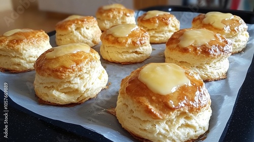 Freshly Baked Sweet Scones on Baking Tray