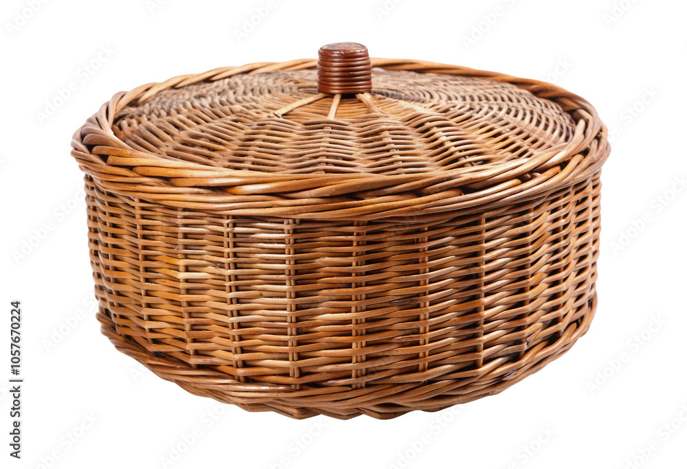 Fototapeta premium a wicker basket with a lid isolated with transparent background