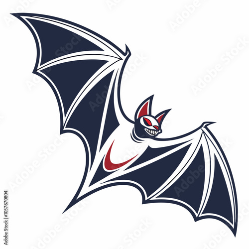 A vector illustration of a bat with red eyes and sharp teeth, perfect for Halloween decorations, spooky designs, and gothic projects. This menacing creature is a great addition to any spooky scene.