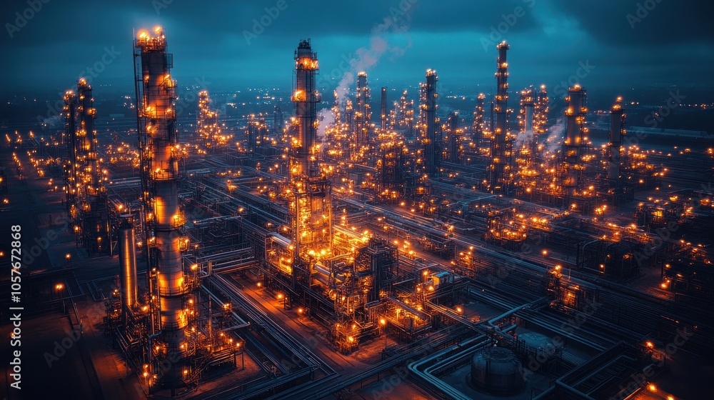 Fototapeta premium Illuminated Refinery at Night