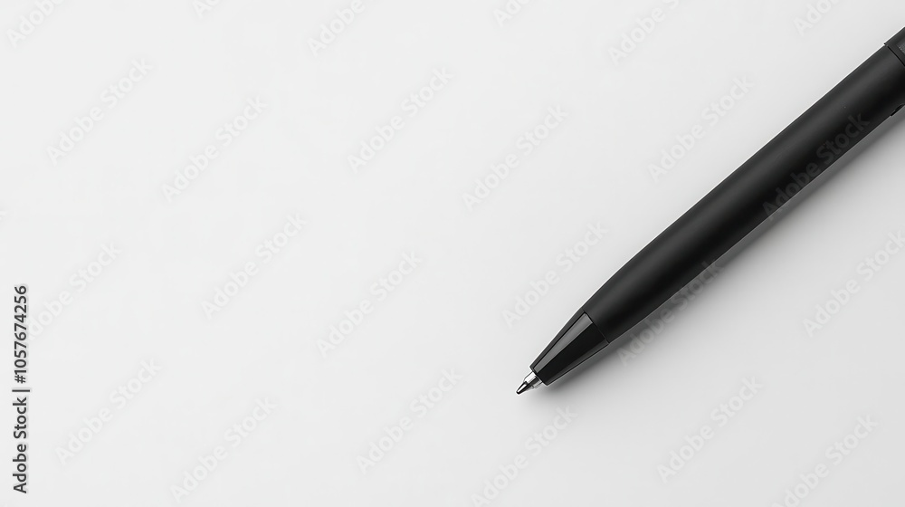 mock-up featuring a sleek black ballpoint pen with a cap on a crisp white background, designed with clean lines and minimalist aesthetics for a modern corporate appeal mock-up featuring a sleek black ballpoint pen with a cap on a crisp white background, designed with clean lines and minimalist aesthetics for a modern corporate appeal