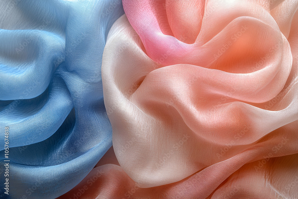 Soft, flowing fabrics in pastel shades of blue and pink create a delicate, elegant texture perfect for fashion or decor. Soft, flowing fabrics in pastel shades of blue and pink create a delicate, elegant texture perfect for fashion or decor.