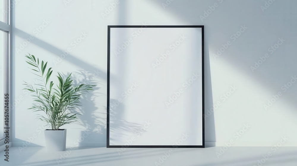 modern home interior featuring a stylish frame mockup displayed against a clean, minimalistic background, ideal for showcasing artwork or photography, natural light streaming in modern home interior featuring a stylish frame mockup displayed against a clean, minimalistic background, ideal for showcasing artwork or photography, natural light streaming in