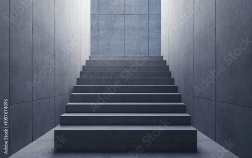 Modern concrete stairs leading to a bright entrance, minimalistic design.