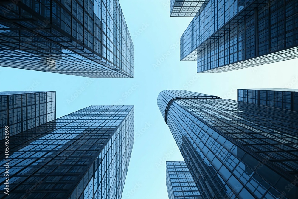 Fototapeta premium Futuristic Skyscrapers Touching the Sky - A Vision of Modern City Innovation and Growth