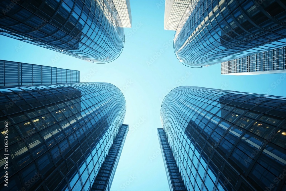 Fototapeta premium Futuristic Skyscrapers Touching the Sky - A Vision of Modern City Innovation and Growth