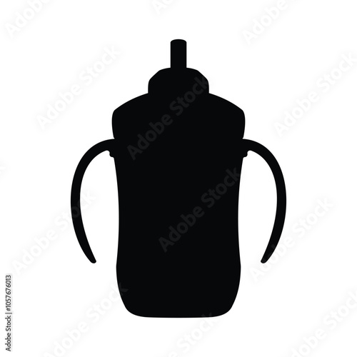 Baby Straw Cup Sippy Cup with Straw Silhouette Vector Illustration
