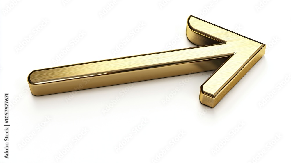 Gold arrow pointing right on a white isolated background, elegant and modern design. Gold arrow pointing right on a white isolated background, elegant and modern design.
