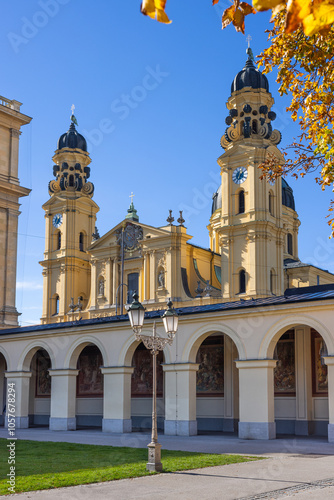 The Theatine church in Munich shot from the Hofgarten area in autumn. photo