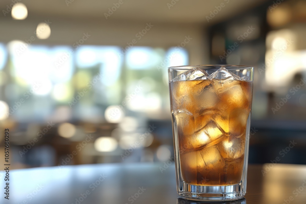 Refreshing iced tea sitting on table in restaurant during daytime Refreshing iced tea sitting on table in restaurant during daytime