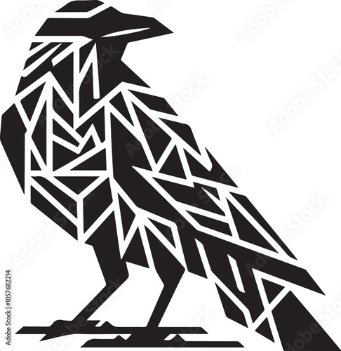 geometric raven bird silhouette vector art illustration