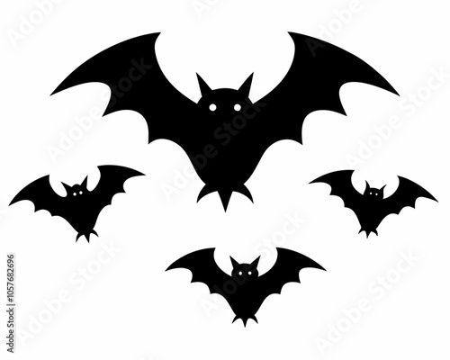  Black vector illustration set of Halloween bat silhouettes on white background