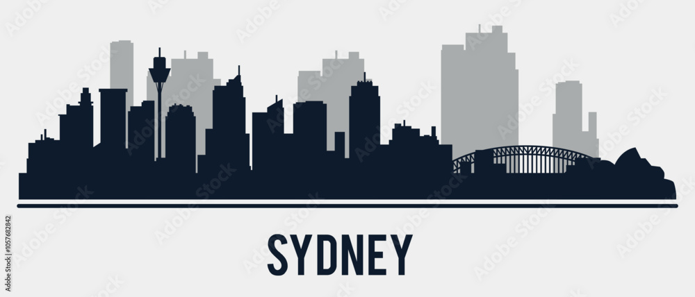 Fototapeta premium Silhouette of Sydney city skyline. Vector on a gray background