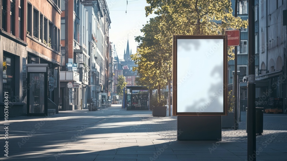 Mockup empty, a blank white ad board on the wall of brick villa, street, bright Mockup empty, a blank white ad board on the wall of brick villa, street, bright