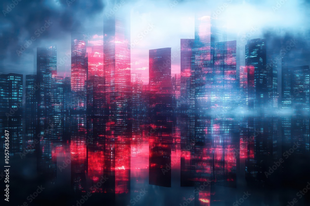 A cityscape under siege by environmental fires, skyscrapers reflecting fiery reds, digital 3D style, dark and moody tone A cityscape under siege by environmental fires, skyscrapers reflecting fiery reds, digital 3D style, dark and moody tone