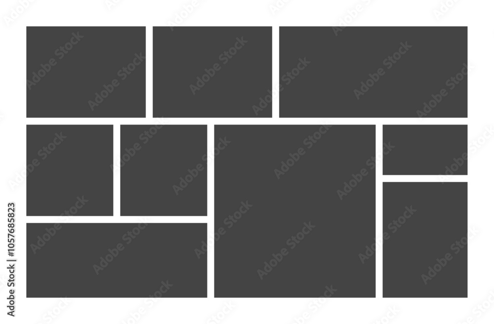 Empty photo frame collage of nine parts. Poster frame mockup. Vector template photo collage. Empty photo frame collage of nine parts. Poster frame mockup. Vector template photo collage.