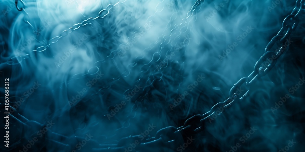 Abstract background with chains and smoky texture in blue tones, fog effect, soft gradients. Abstract background with chains and smoky texture in blue tones, fog effect, soft gradients.