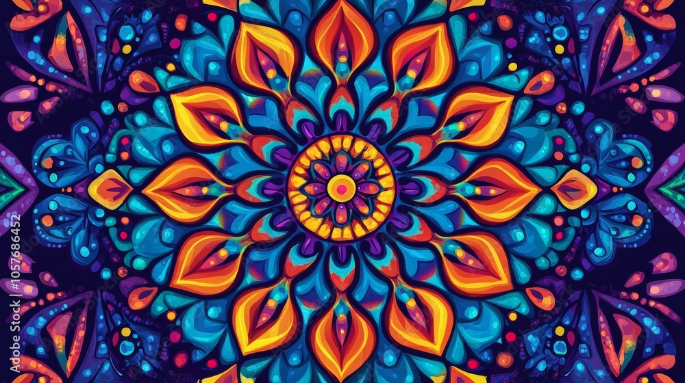 Colorful mandala pattern creating a stunning visual display Colorful mandala pattern creating a stunning visual display