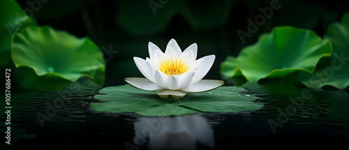 Serene Lotus Flower Blooming in Tranquil Pond with Soft Reflection   Calming and Peaceful Natural Scene of Aquatic Plant Life in a Zen like Environment photo